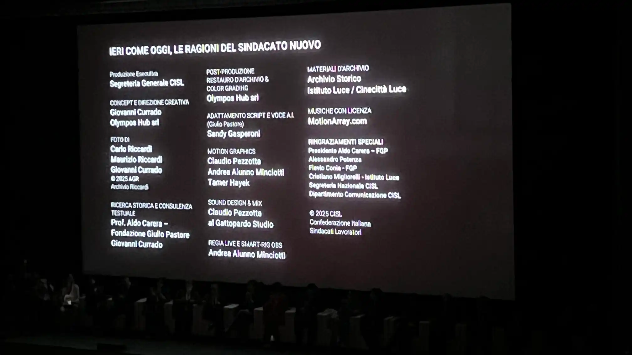 Titoli di coda su grande schermo